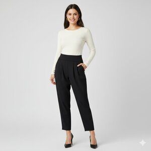 Aritzia Wilfred Tuxedo Pant High fold over Waist Straight Leg Trouser Black